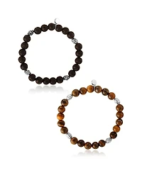 Lucky Brand Beaded Bracelets – Tiger's Eye & Lava Matte Black Stone Stretch Set