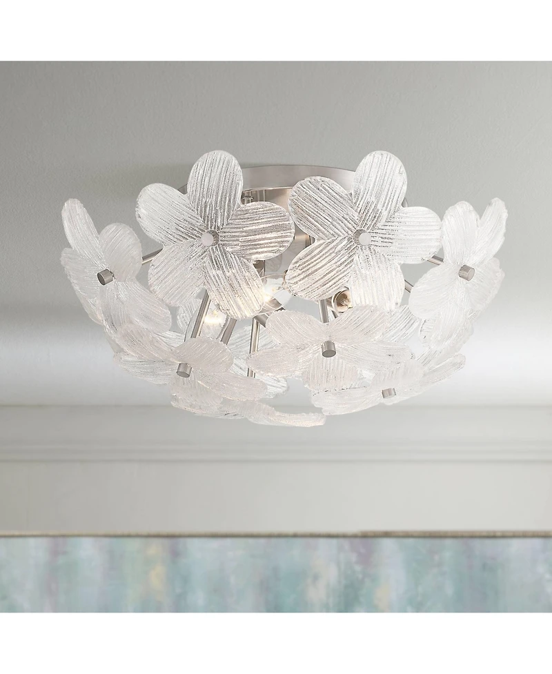 Possini Euro Design Filoli 16" Modern Semi Flush-Mount Ceiling Light Fixture Kitchen Foyer Flower Silver Brushed Nickel Finish