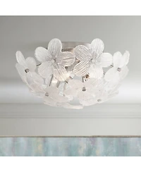 Possini Euro Design Filoli 16" Modern Semi Flush-Mount Ceiling Light Fixture Kitchen Foyer Flower Silver Brushed Nickel Finish