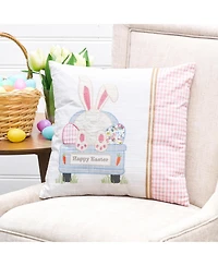 18" x 18" Happy Easter Spring Themed Bunny Eggs Embroidered Accent Throw Pillow