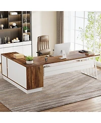 Tribesigns 71-Inch Executive Desk, L-Shaped Desk with Cabinet, Large Office Desk with Drawers and Storage Shelves, Writing Table Computer Desk