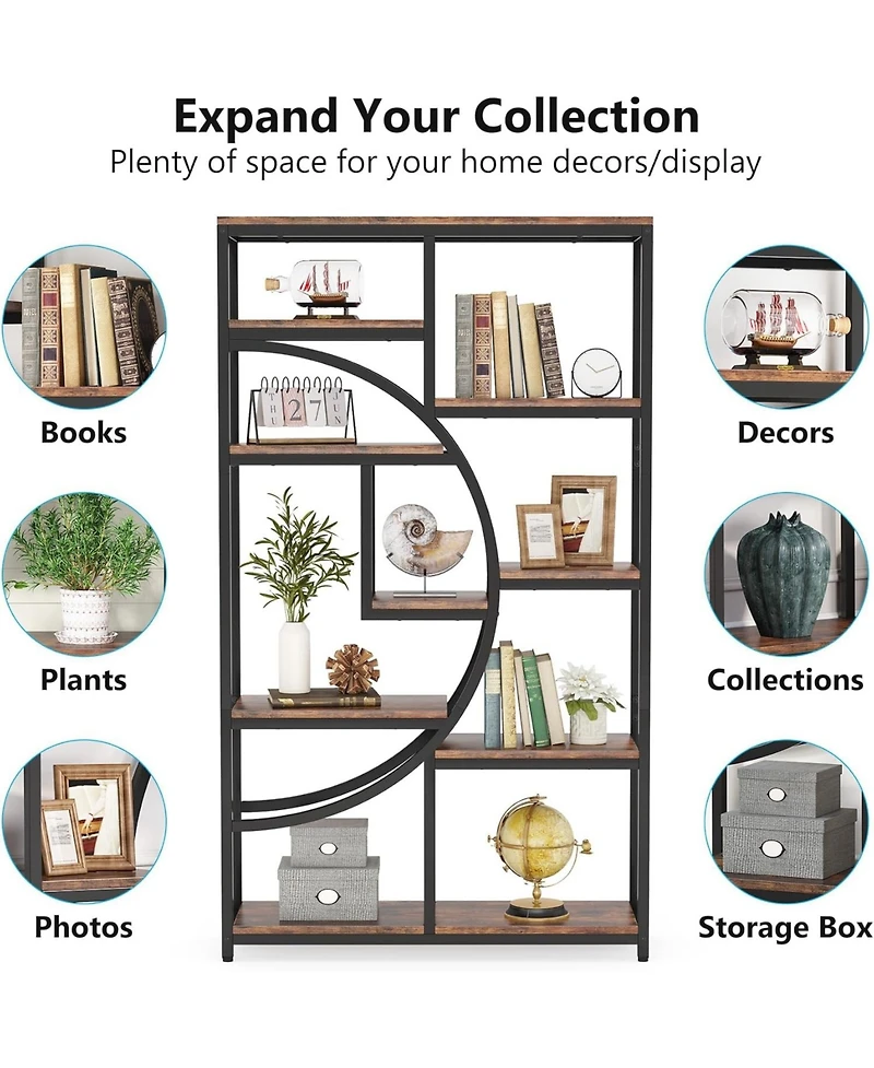Tribesigns 5 Tier Etagere Bookcase, Freestanding Tall Bookshelf Display Shelf Storage Organizer with 9-Open