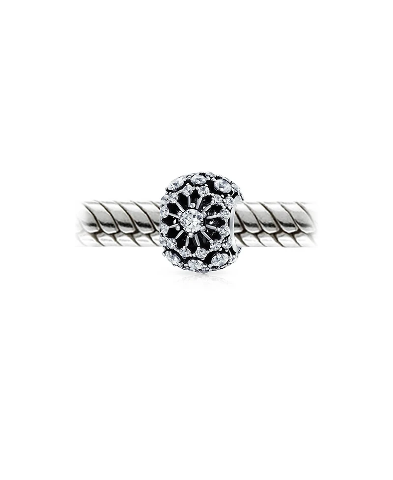 Bling Jewelry White Crystal Filigree Spacer Barrel Charm Bead .925 Sterling Silver Fits European Bracelet