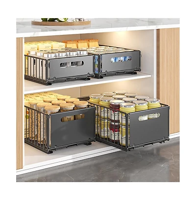 gaomon 2pcs Pull Out Cabinet Organizer, Expandable Kitchen Drawers, Heavy Duty Slide Out Storage Basket With Adhesive Film, Under Sink Cabinet Storage