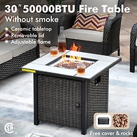 Xizzi Patio Furniture Sets Outdoor Swivel Rocking Chairs with 50,000 Btu Propane Fire Pit Table 7 Pieces All Weather Pe Wicker Conversation Sofa and M