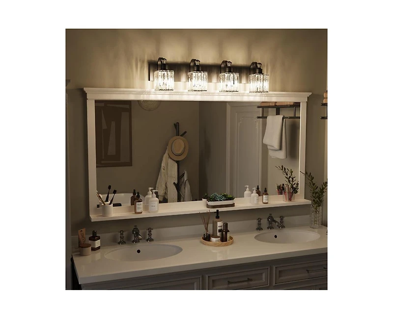 gaomon Modern Crystal Bathroom Vanity Lights Black Bathroom Light Fixtures Crystal Vanity Shower Lights Over Mirror, Mirror Glass Crystal Bathroom Van