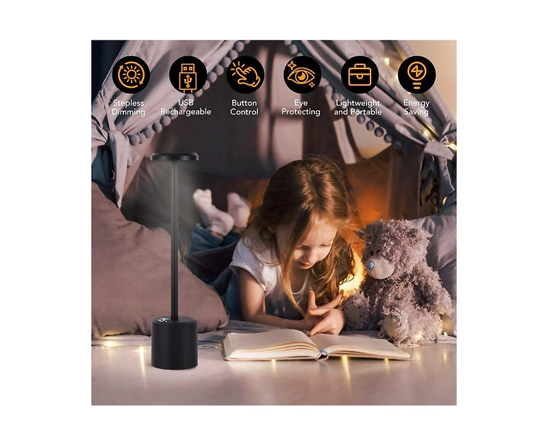 gaomon Table Lamp,Cordless Table Lamp,Portable Led Desk Lamp,5000mAh Battery Operated Bedside Lamp for Nightstand,Cream Stepless Dimming for Restauran