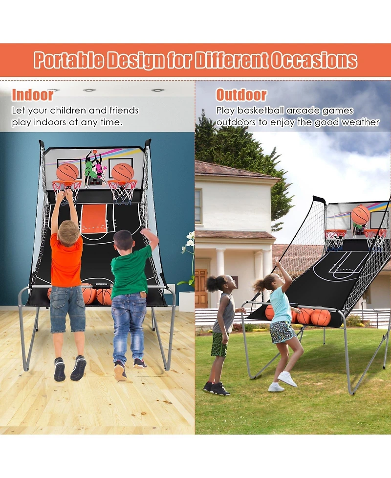 Kuyotq Foldable Double Electronic Basketball Game with 4 Balls Indoor