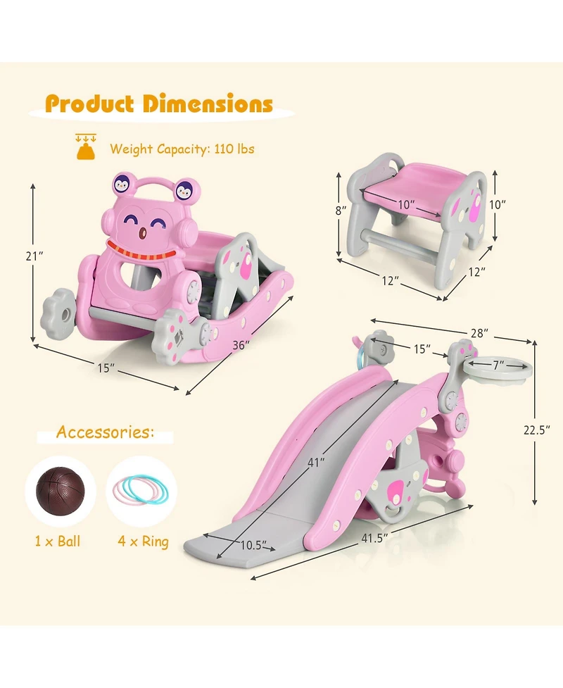 Kuyotq 4-in-1 Rocking Horse and Slide Set for Kids