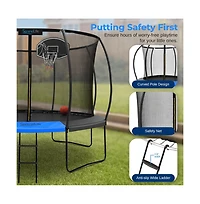 SereneLife 10ft Pumpkin Trampoline with Inner Enclosure, Ladder, and Basketball Hoop for Kids