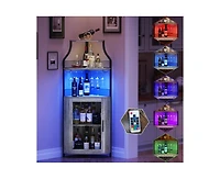 gaomon Corner Bar Cabinet with Led Lights, Industrial Liquor Cabinet with Adjustable Shelf, 5-Tier Industrial Wine Cabinet with Glass Holder