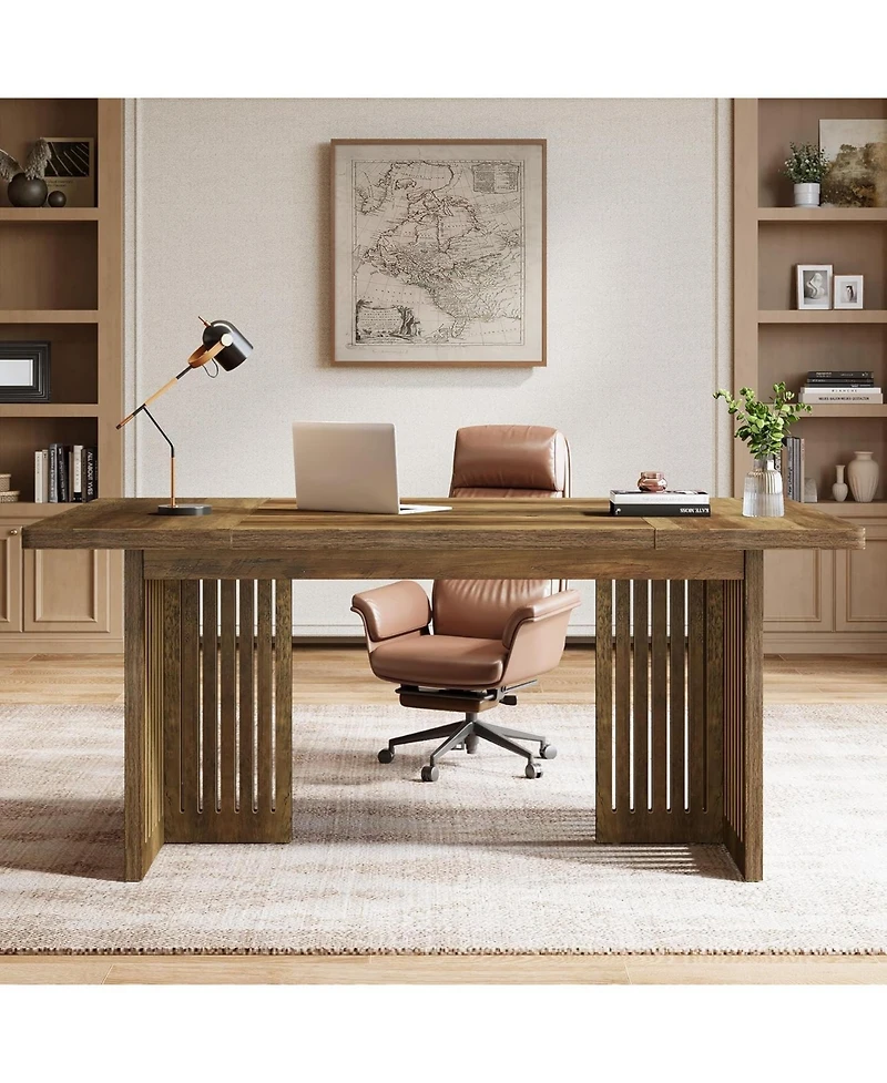 Tribesigns 63-Inch Executive Desk, Large Computer Desk with Sturdy Wood Legs & Thickened Tabletop, Mid-Century Modern Study Writing Table