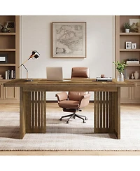 Tribesigns 63-Inch Executive Desk, Large Computer Desk with Sturdy Wood Legs & Thickened Tabletop, Mid-Century Modern Study Writing Table