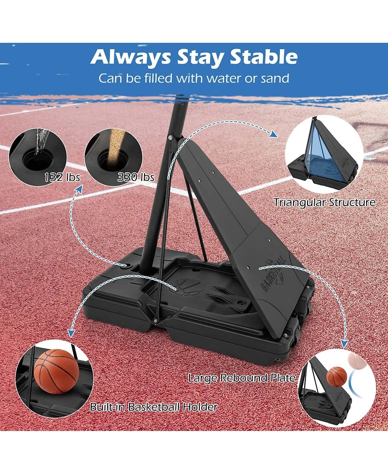 4.9-10 Ft Basketball Hoop System with 44 Inch Shatterproof Backboard with Wheels