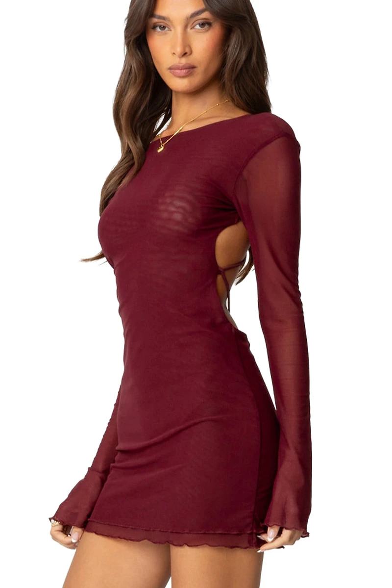 Edikted Womens Lace Up Mesh Mini Dress