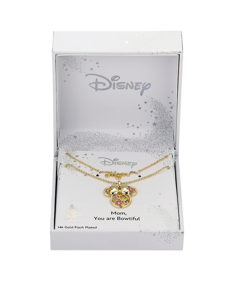 Disney Pink Crystal Minnie Mouse Flower Mom Layered Pendant Necklace