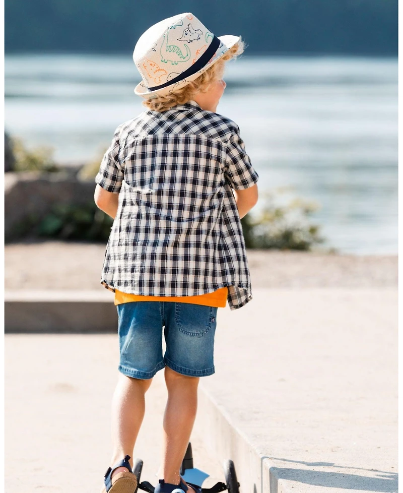 Deux par Deux Baby Boys Short Sleeve Button Down Shirt Black And Beige Plaid