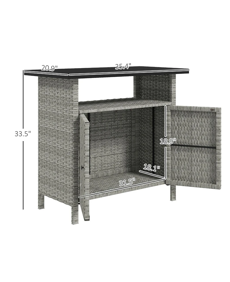 Outsunny Wicker Storage Cabinet, Outdoor Buffet Dark