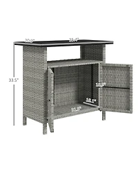 Outsunny Wicker Storage Cabinet, Outdoor Buffet Dark
