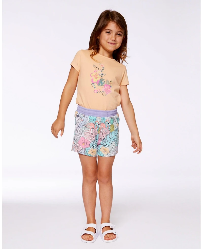 Deux par Deux Toddler Girls Organic Cotton Tee Light Orange And Flowers - Toddler|Child