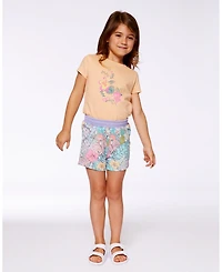 Deux par Deux Toddler Girls Organic Cotton Tee Light Orange And Flowers - Toddler|Child