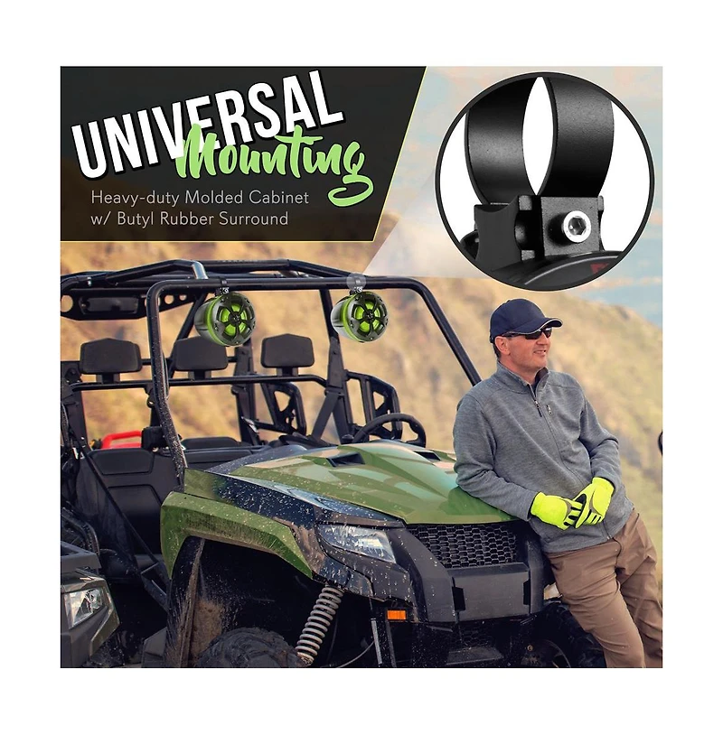 Pyle Waterproof Off-Road Speakers, 800 Watt PowerSport System, Rgb Lights