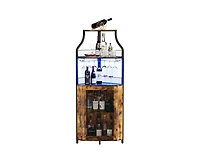 gaomon Corner Bar Cabinet with Led Lights, Industrial Liquor Cabinet with Adjustable Shelf, 5-Tier Industrial Wine Cabinet with Glass Holder
