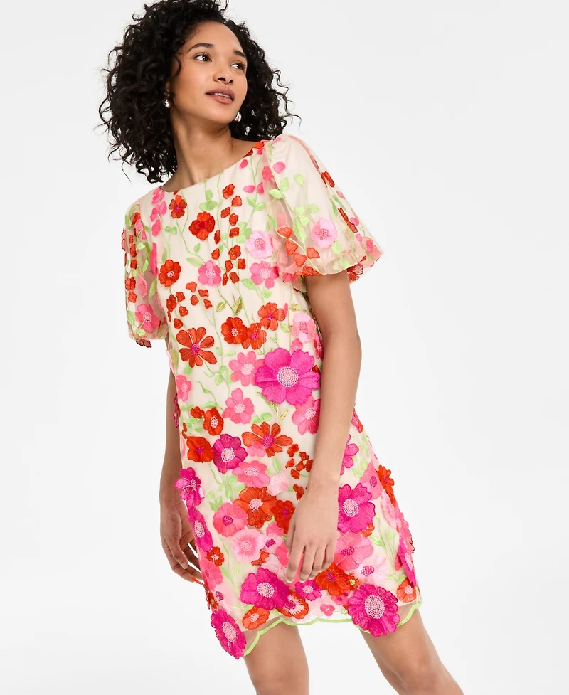 Eliza J Women's Embroidered Floral Puff-Sleeve Shift Dress