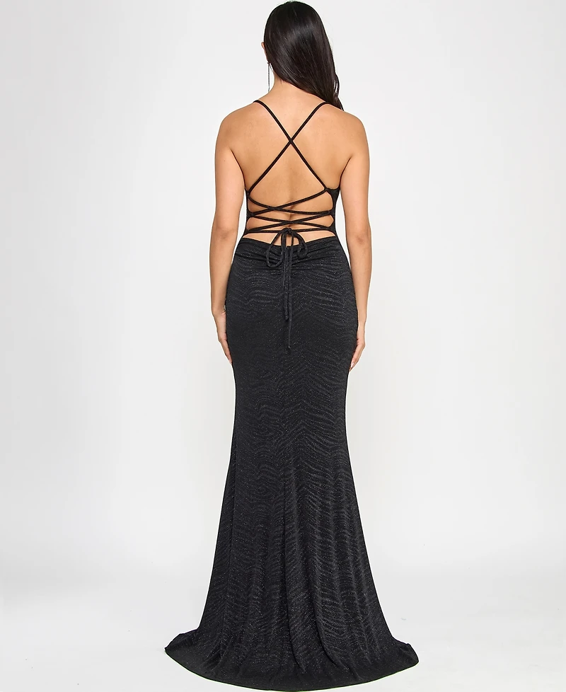 Emerald Sundae Juniors' Glitter Side-Slit Mermaid Gown, Created for Macy's