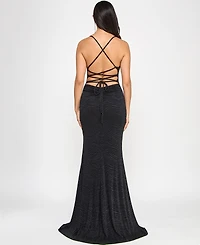 Emerald Sundae Juniors' Glitter Side-Slit Mermaid Gown, Created for Macy's