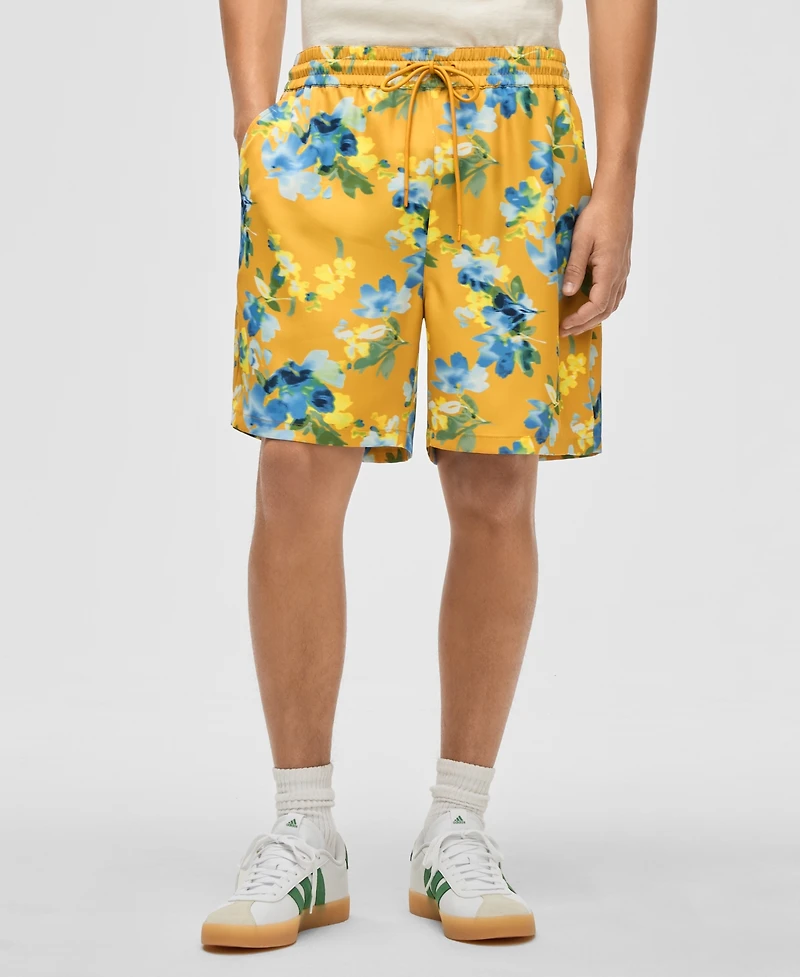 Mode of One Men's Blurred Floral Relaxed-Fit 6-1/2" Shiny Twill Shorts, Exclusively at Macy's