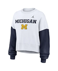 Nike Women's White Michigan Wolverines Color-Block Oversized Cropped Pullover Sweatshirt