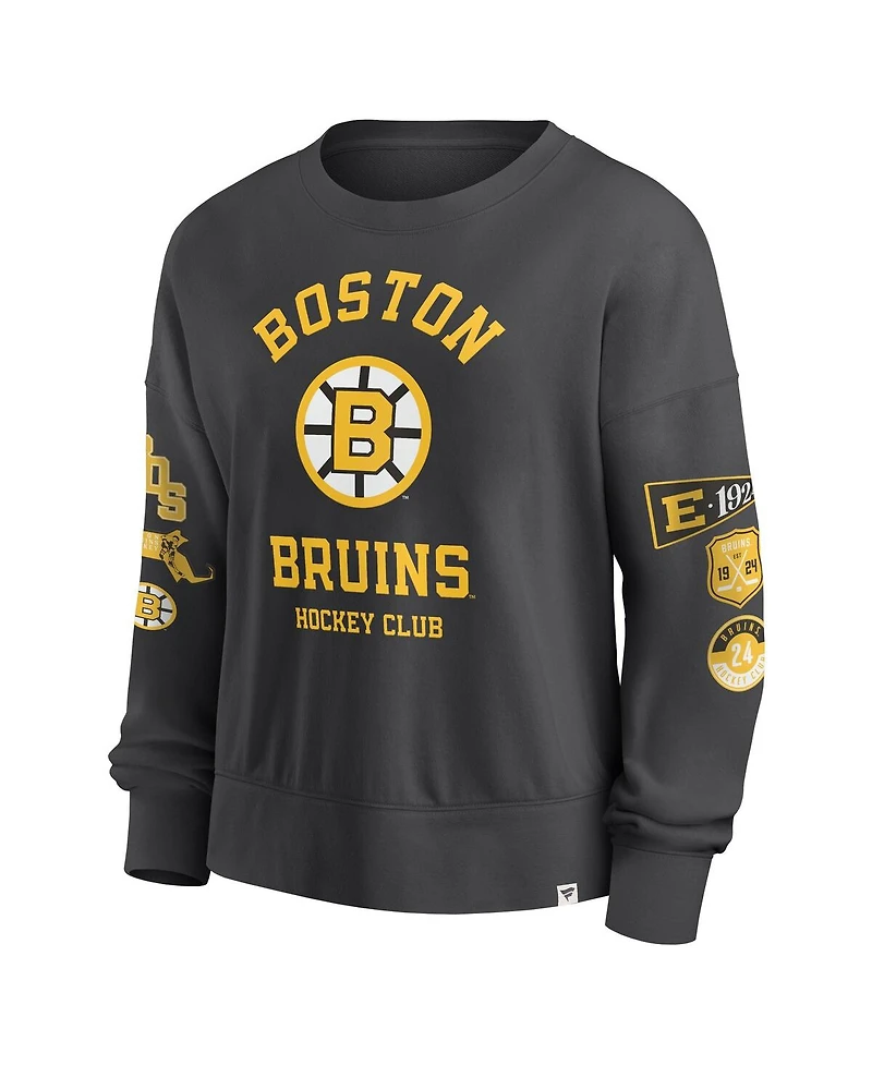 Fanatics Women's Black Boston Bruins Oversized Vintage Go Team Pullover Sweatshirt