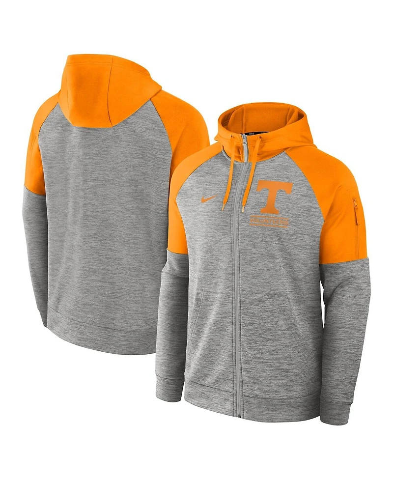 Nike Men's Heather Gray Tennessee Volunteers Fitness Raglan Performance Full-Zip Hoodie