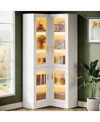 Tribesigns 70.9" Tall Bookcase with Led Light, Modern 5-Tier Bookshelf Display Cabinet with 4 Acrylic Doors, L-Shaped Corner Storage Cabinet