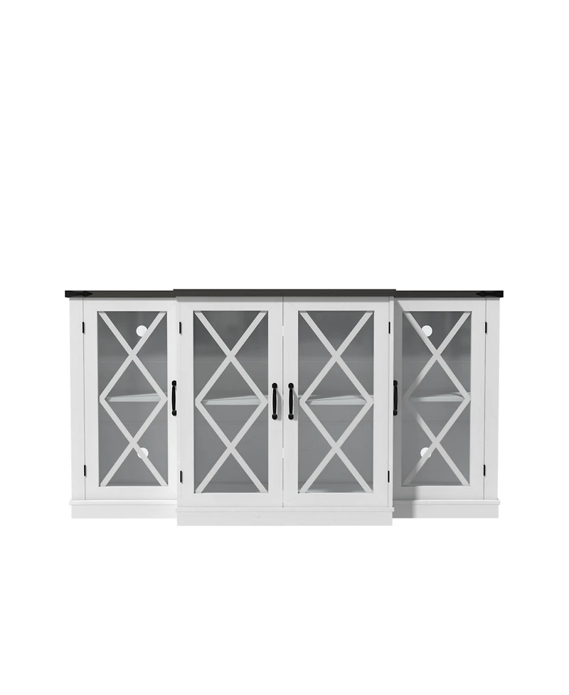 Farmhouse Tv Stand with Storage 63" Entertainment Center Wooden Media Tv Console with Height Adjustable Shelves for Living Room