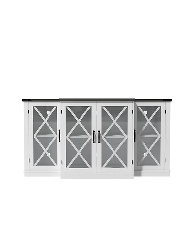 Farmhouse Tv Stand with Storage 63" Entertainment Center Wooden Media Tv Console with Height Adjustable Shelves for Living Room