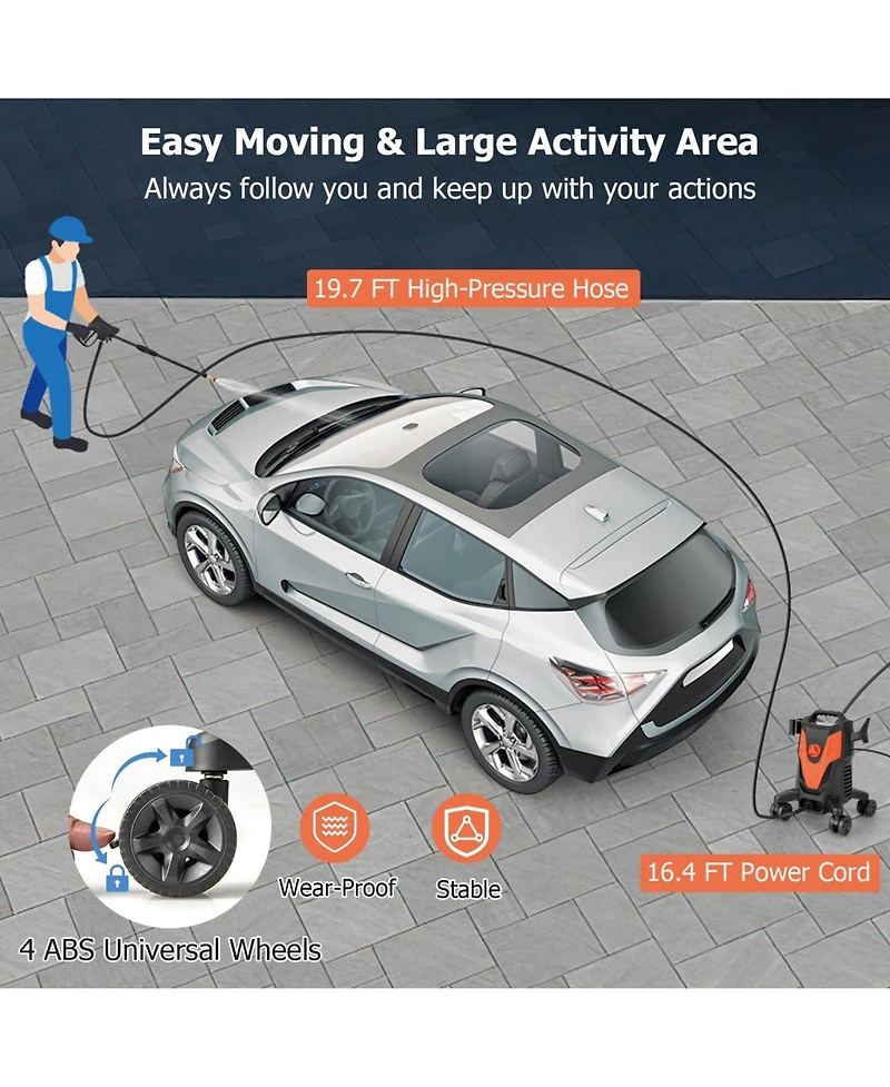 Mecale 2400 Psi Electric Pressure Washer with 4 Universal Wheels