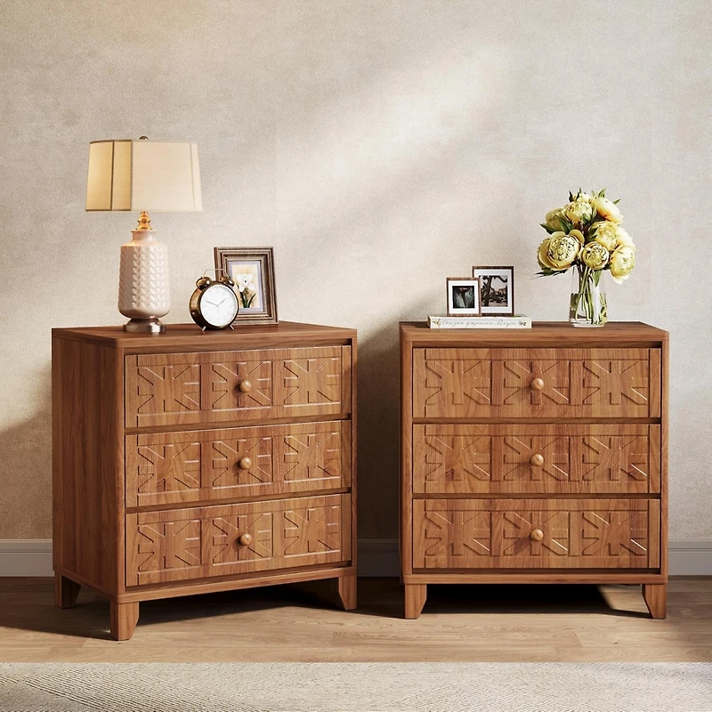 Tribesigns Nightstand with Drawers, Traditional Side Table with 3 Drawers, Tall Wood Bedside Table for Bedroom, Dorm and Small Spaces