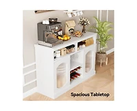 gaomon Modern Coffee Cabinet with Led Lights, White Bar Cabinet with 2 Glass Doors, Coffee Bar Cabinet with Adjustable Shelves, Wine Cabinet with Wine