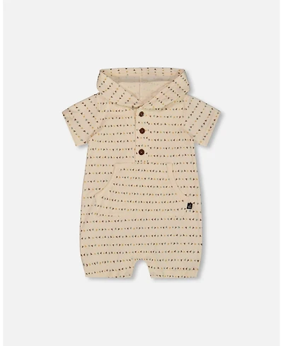 Deux par Baby Boys Printed Organic Cotton Hooded Romper Off-White