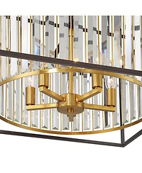 Possini Euro Design Milne 20" Modern Pendant Chandelier Ceiling Light Fixture Dining Room Over Table 5-Light Oiled Bronze and Burnished Brass Fin