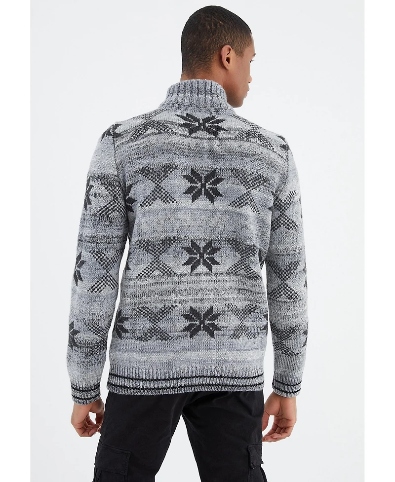 Leif Nelson Men's Men s Knit Jacket with Zipper, Norwegian Pattern