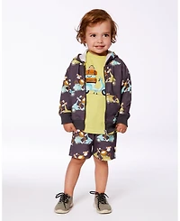 Deux par Deux Toddler Boys Printed French Terry Hooded Full Zip Cardigan Sweatshirt Monkey On Navy Moped - Toddler|Child