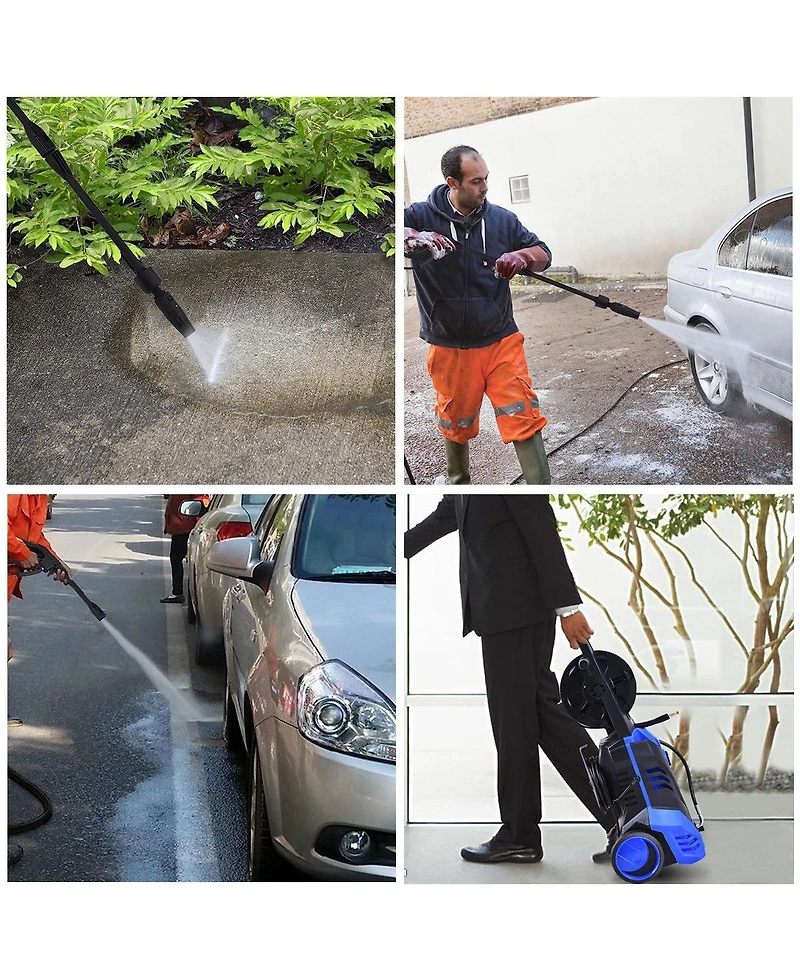 Mecale 3000PSI Electric Pressure Washer, Portable High Power Washer w/ 5 Nozzles, Hose Reel, Soap Bottle, 2 Gpm 2000W (Blue)
