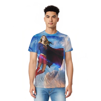 Supergirl Mens Up The Sky (Front/Back Print) Short Sleeve Adult Poly Crew Tee / T-Shirt