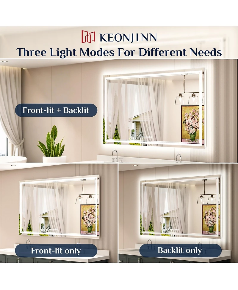 keonjinn 30x36 Led Bathroom Mirror with Frontlit and Backlit