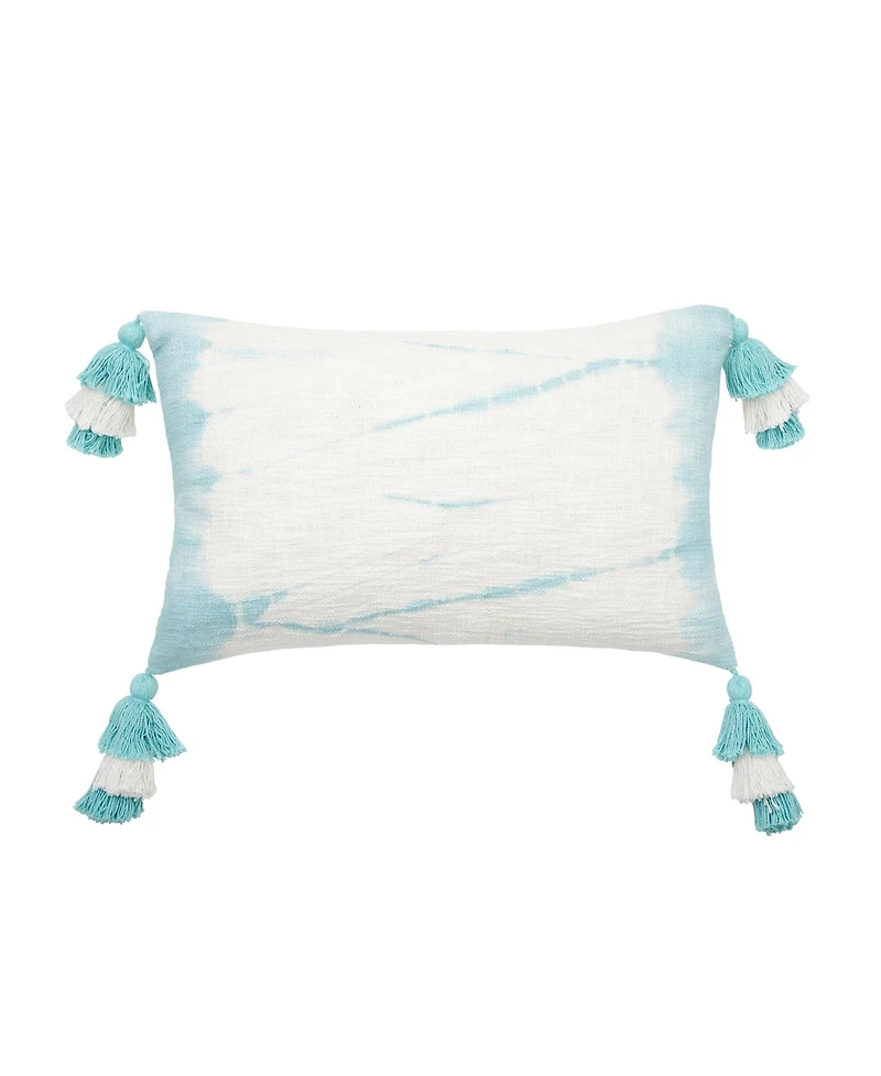 14" x 22" Buckroe Surf Light Blue & White Ombre Cotton Accent Throw Pillow w/ Tassels