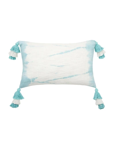 14" x 22" Buckroe Surf Light Blue & White Ombre Cotton Accent Throw Pillow w/ Tassels