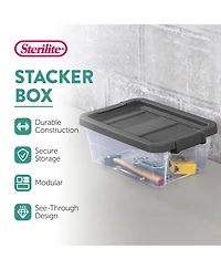 Sterilite 16 Qt Clear Plastic Stacking Storage Containers with Gray Lid (6 Pack)